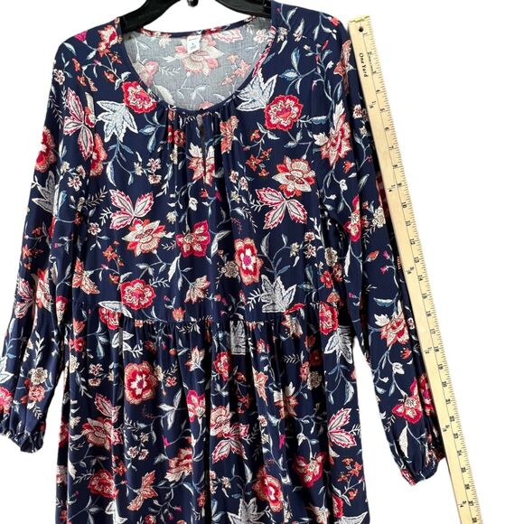 Old Navy Dress Womens Medium Blue Floral Rayon Boho Long Sleeve Mini Keyhole NEW - Picture 10 of 14